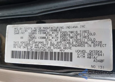 2002 Toyota Sequoia Sr5 V8 z USA, uszkodzony, nr VIN 5TDBT44AX2S081826